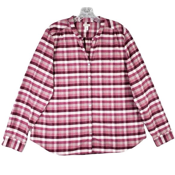 LL Bean Button Down Shirt LS Womens Size XL Plaid Check Pink Cotton - Picture 2 of 9